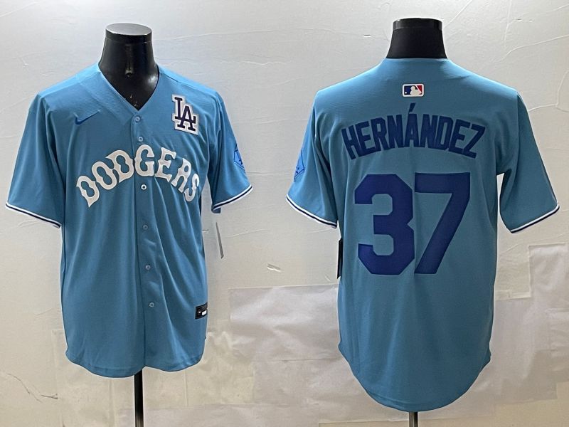 Men Los Angeles Dodgers #37 Hernandez Light Blue Joint Name 2025 Nike MLB Jersey style 6->los angeles dodgers->MLB Jersey